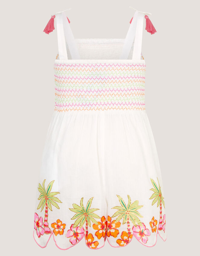 Palm Print Smocked Playsuit, Ivory (IVORY), large