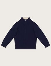 Zip Collar Smart Jumper, Blue (NAVY), large