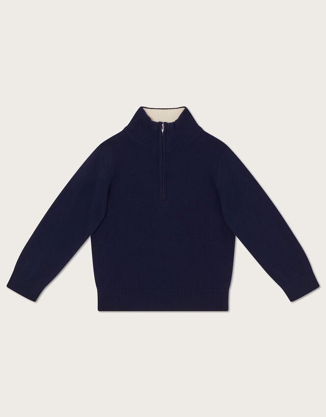 Zip Collar Smart Jumper, Blue (NAVY), large