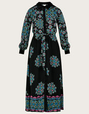 Suri Velvet Trim Maxi Shirt Dress in Sustainable Viscose, Black (BLACK), large