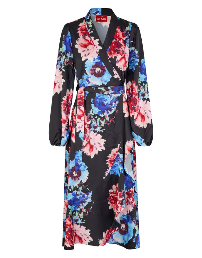 Crās Floral Print Wrap Dress, Black (BLACK), large