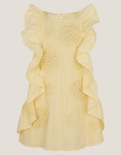 Appliqu&eacute; Flower Ruffle Dress, Yellow (YELLOW), large