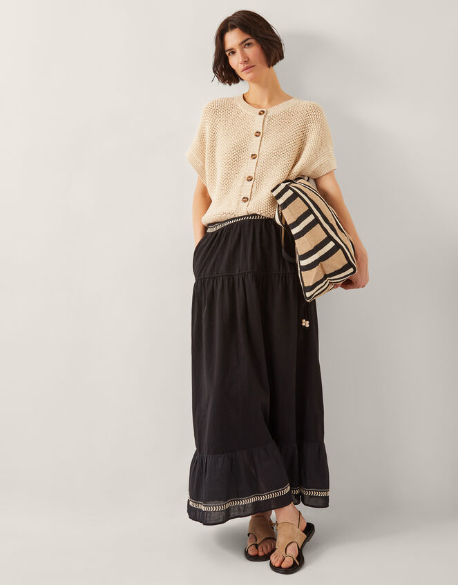 Fenn Embroidered Frill Maxi Skirt, Black (BLACK), large