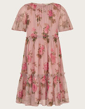 Guilia Flutter Sleeve Floral Tulle Dress, Pink (PINK), large