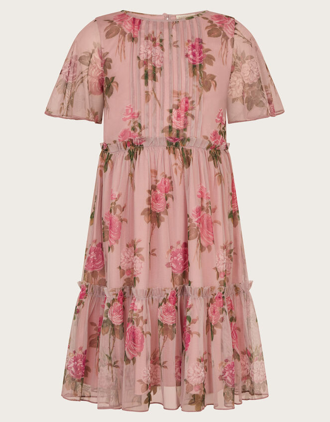 Guilia Flutter Sleeve Floral Tulle Dress, Pink (PINK), large