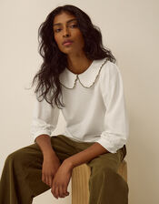 Caris Collar Jersey Top, Ivory (IVORY), large