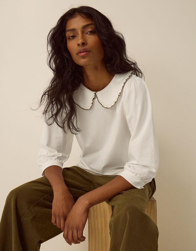 Caris Collar Jersey Top, Ivory (IVORY), large