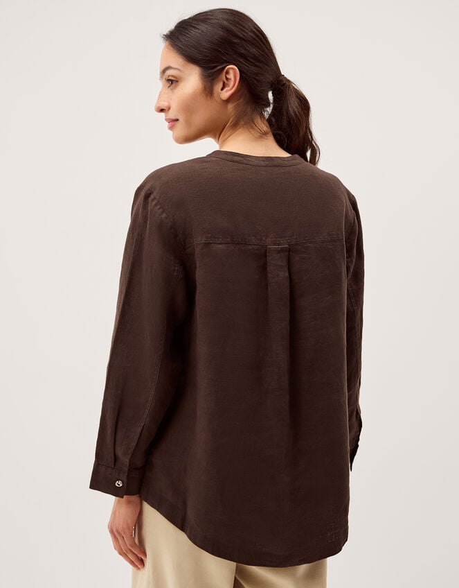 Clo Pintuck Linen Shirt, DARK BROWN, large