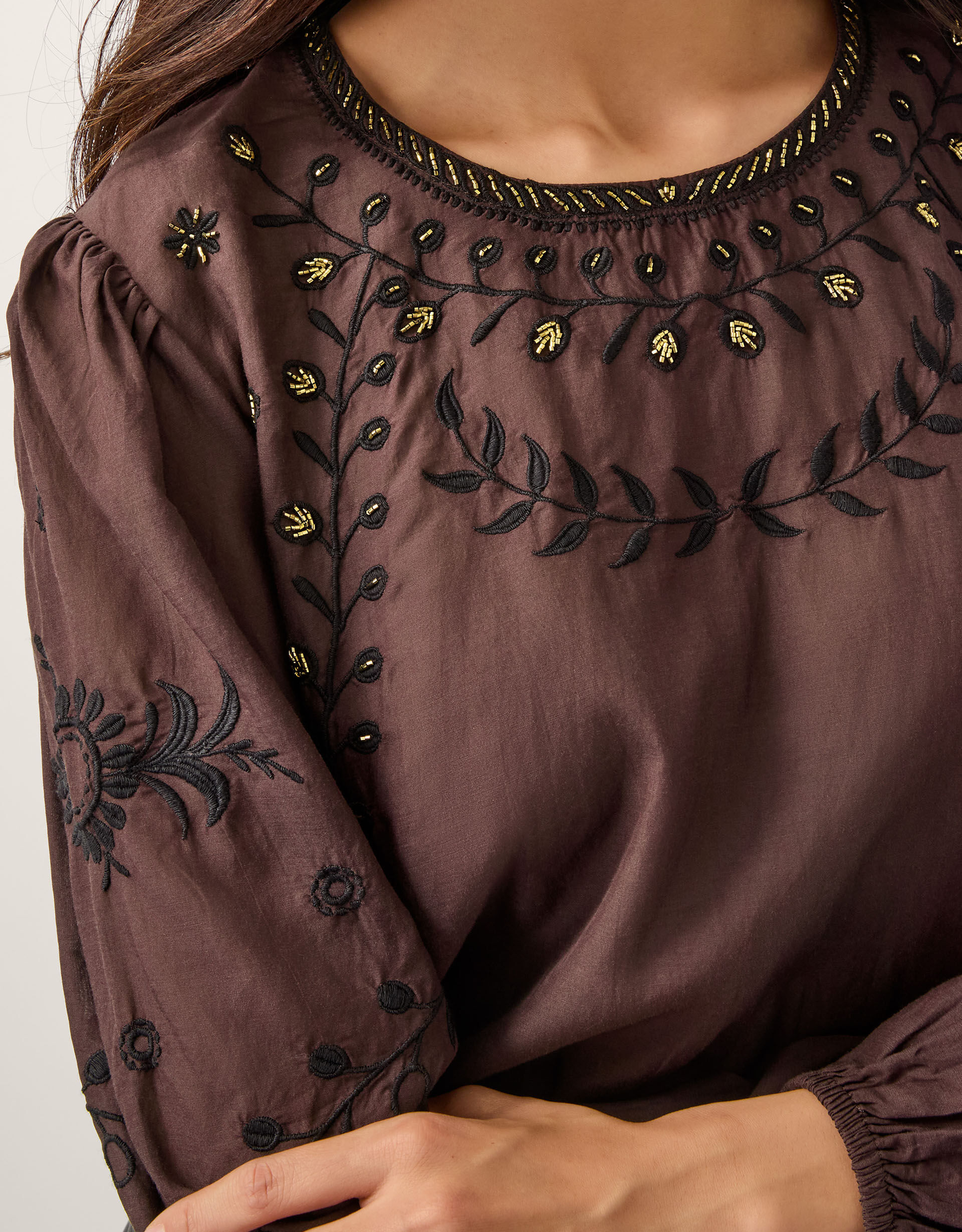 Isabelle Floral Embellished Top Brown | Tops & T-shirts | Monsoon UK.