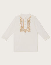 Longline Embroidered Kurta, Ivory (IVORY), large