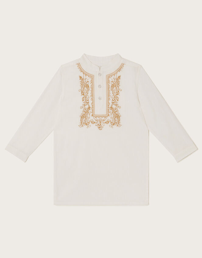 Longline Embroidered Kurta, Ivory (IVORY), large