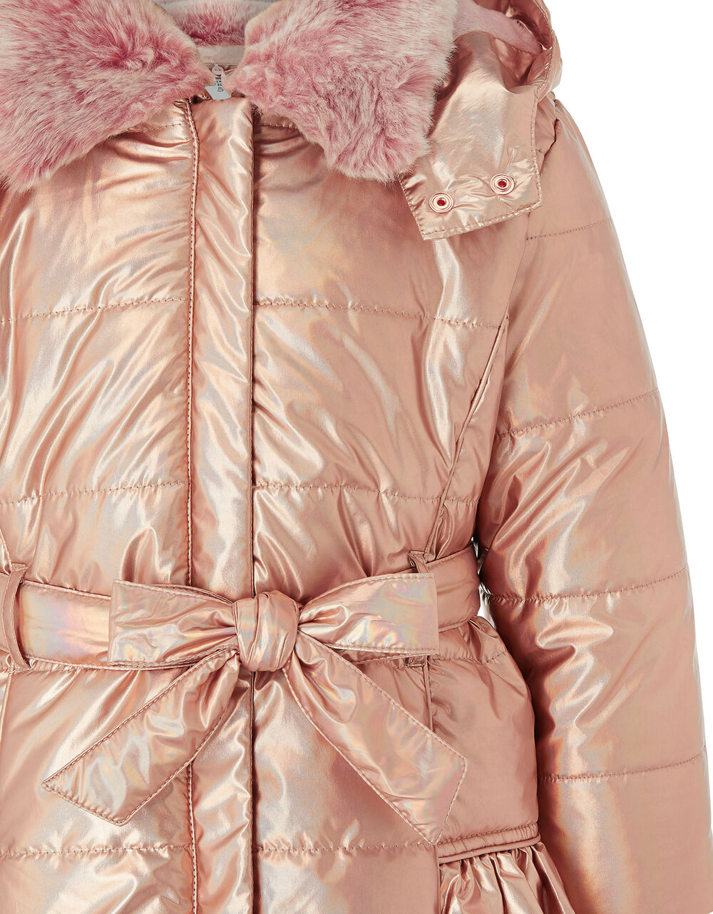 Metallic Ruffle Padded Coat Pink Girls' Coats & Jackets Monsoon UK.