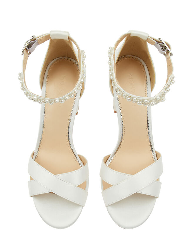 Embellished Strap Satin Bridal Sandals, Ivory (IVORY), large