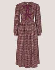 Agatha Tie Front Check Midi Dress, Red (CHERRY), large