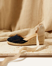 Cut-Out Detail Tie Up Espadrille Wedges, Blue (NAVY), large