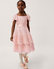 Isabel Lace Scallop Tiered Party Dress, Pink (DUSKY PINK), large