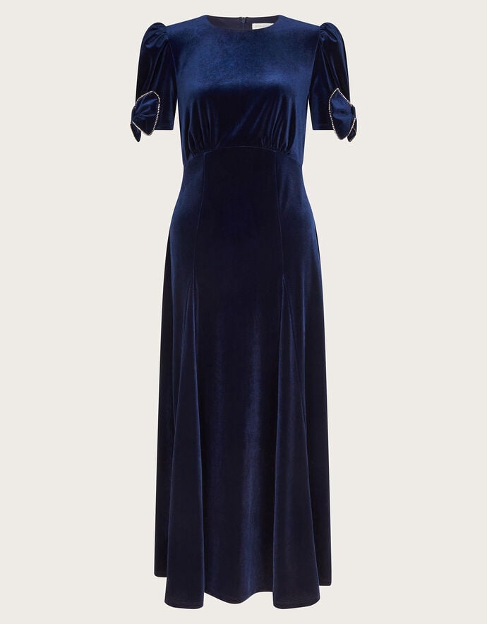 Flower Textured Velvet Bow Detail Bubble Sleeve Midi dress main image 0