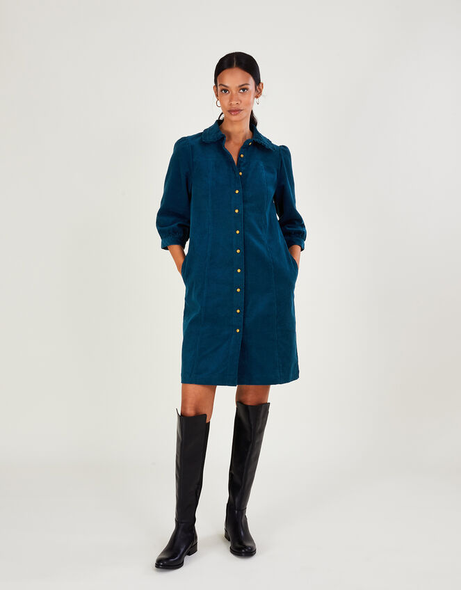 Eliza Plain Cord Dress, Blue (PETROL), large