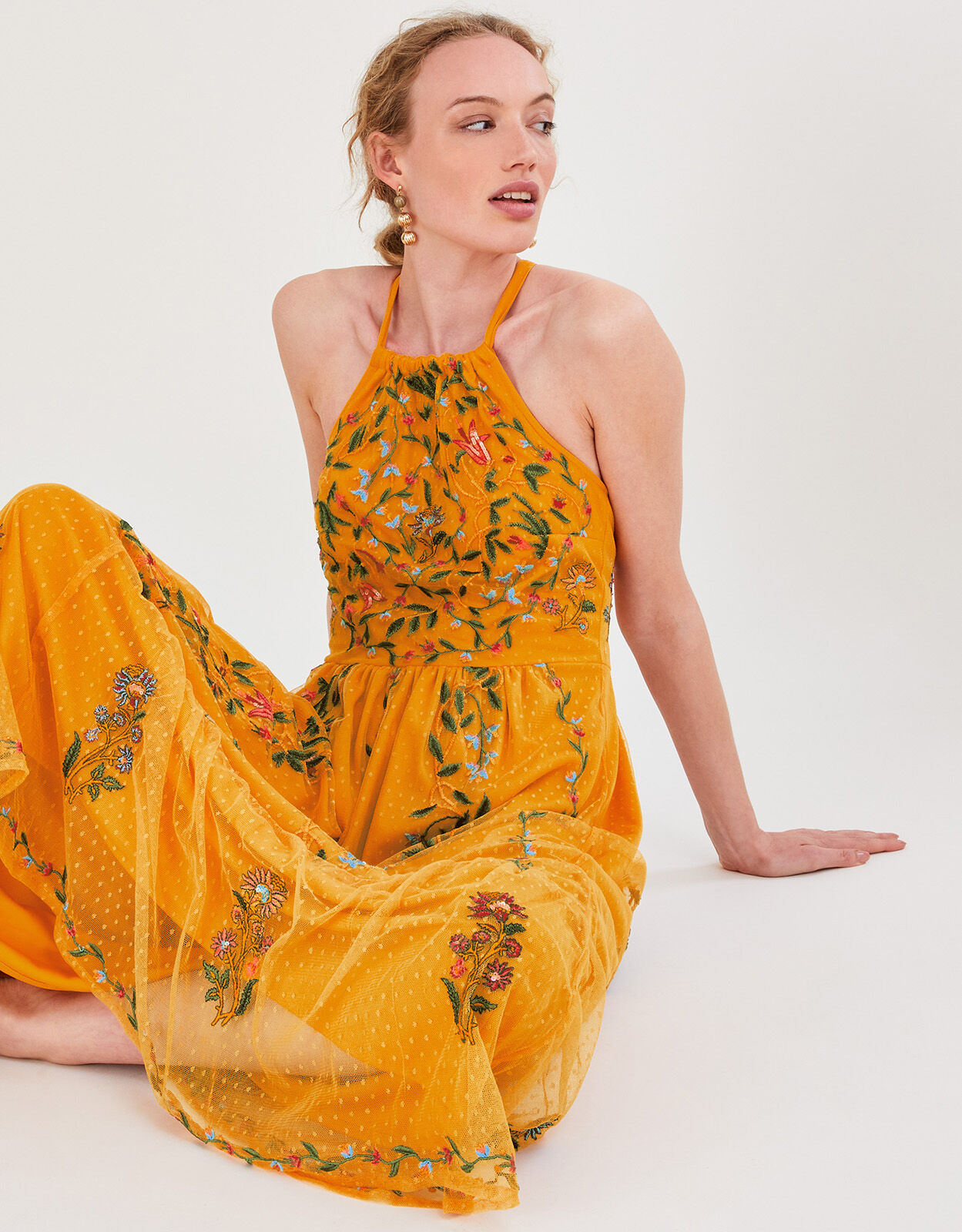 Halter embroidered dress shop