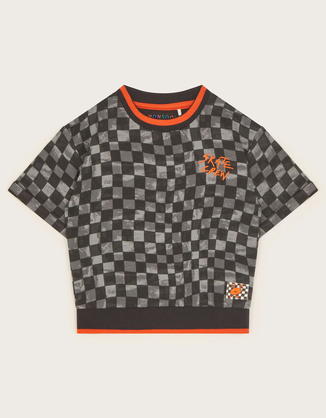 Short Sleeve Checkerboard T-Shirt, Black (BLACK), large