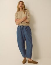 Katja Drawstring Pinstripe Barrel Jeans, Blue (MID AUTHENTIC BLUE), large