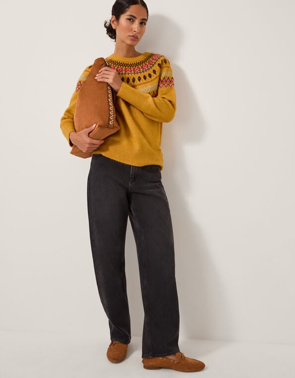 Fran Fair Isle Jumper, Yellow (OCHRE), large