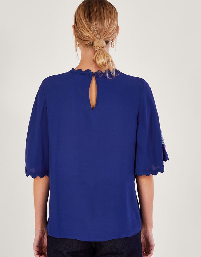Olla Embroidered Floral Kimono Top, Blue (BLUE), large