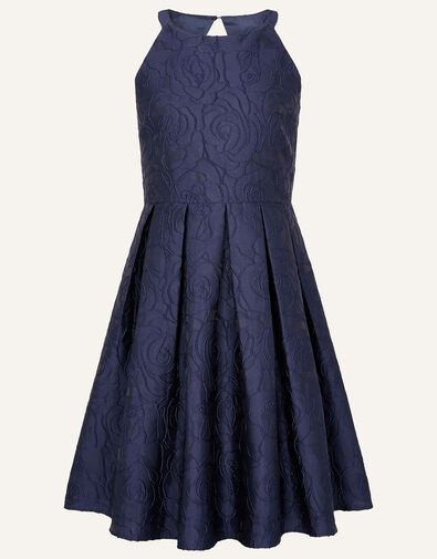 Rose Jacquard Halter Neck Prom Dress Blue, Blue (NAVY), large