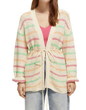 Scotch and Soda Stripe Tie Waist Cardigan, Natural (NATURAL), large