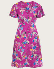 Khloe Button Through Dress in Sustainable Viscose, Purple (PURPLE), large