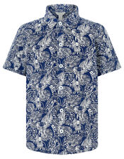 George Animal Print Short Sleeve Shirt, Blue (NAVY), large