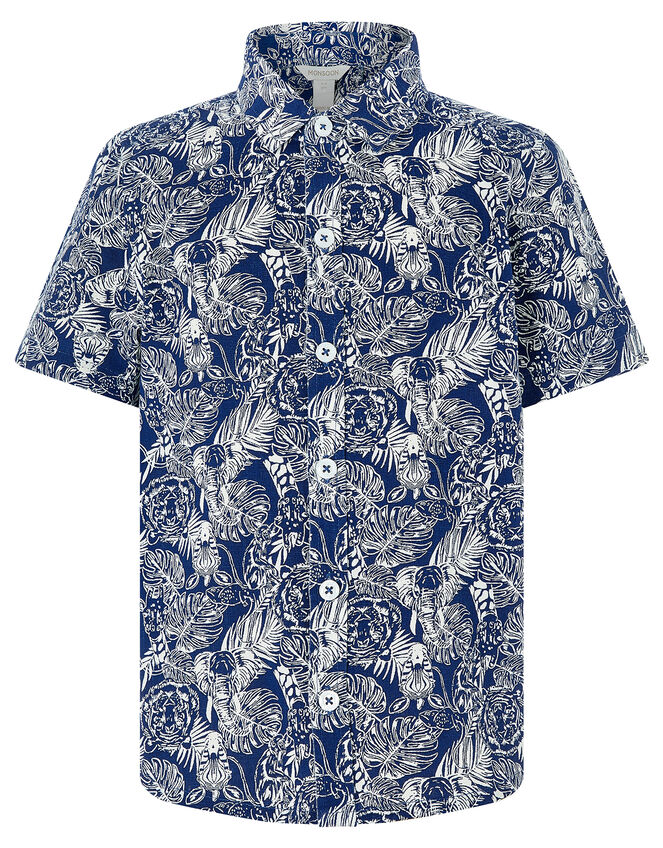 George Animal Print Short Sleeve Shirt, Blue (NAVY), large
