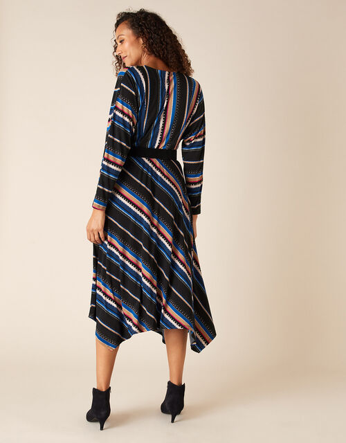 Stripe Print Midi Dress, Black (BLACK), large