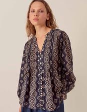 East Celine Print Blouse, Blue (NAVY), large