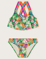 Ditsy Floral Frill Bikini Set, Green (GREEN), large