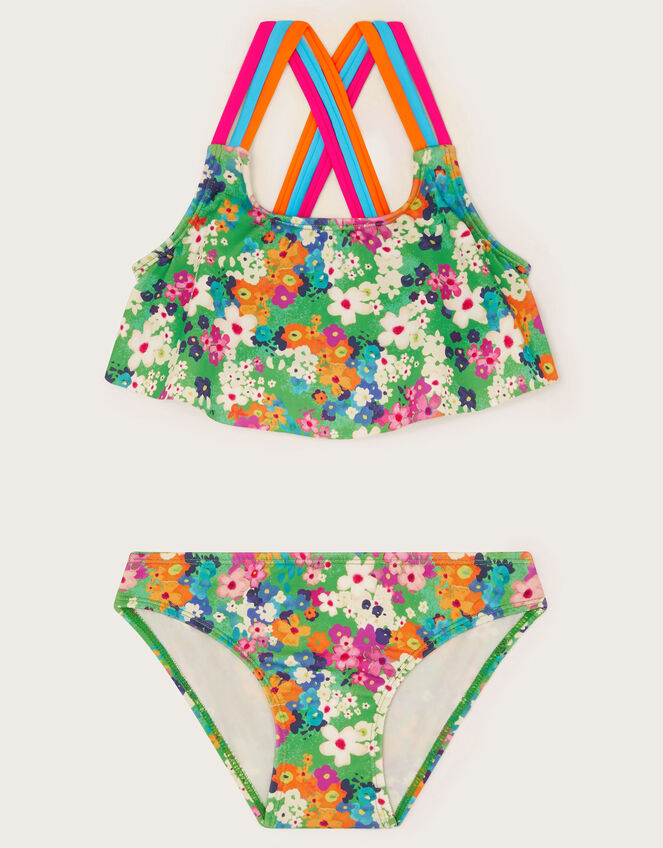Ditsy Floral Frill Bikini Set, Green (GREEN), large