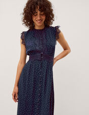 Cleo Lace Polka Dot Midi Dress, Blue (NAVY), large