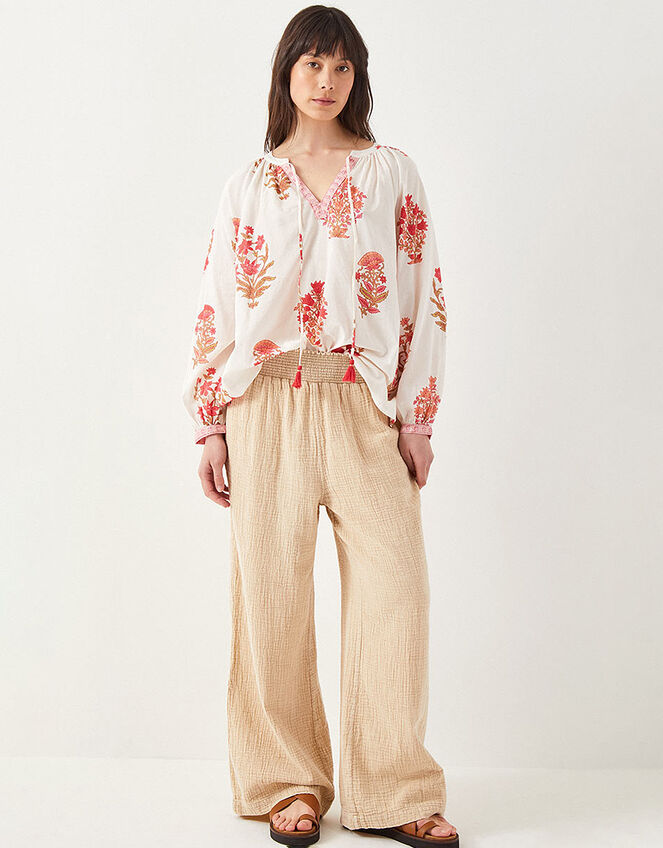 East Stephanie Crinkled Cotton Trousers, Natural (ECRU), large