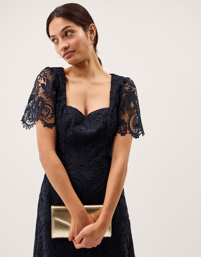 Harper Square Neck Lace Midi Dress Blue | Evening Dresses | Monsoon UK.