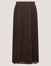 Demi Polka Dot Pleated Midi Skirt, Brown (CHOCOLATE), large