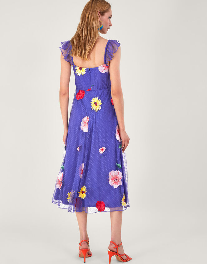 Micaela Floral Embellished Midi Dress , Blue (BLUE), large