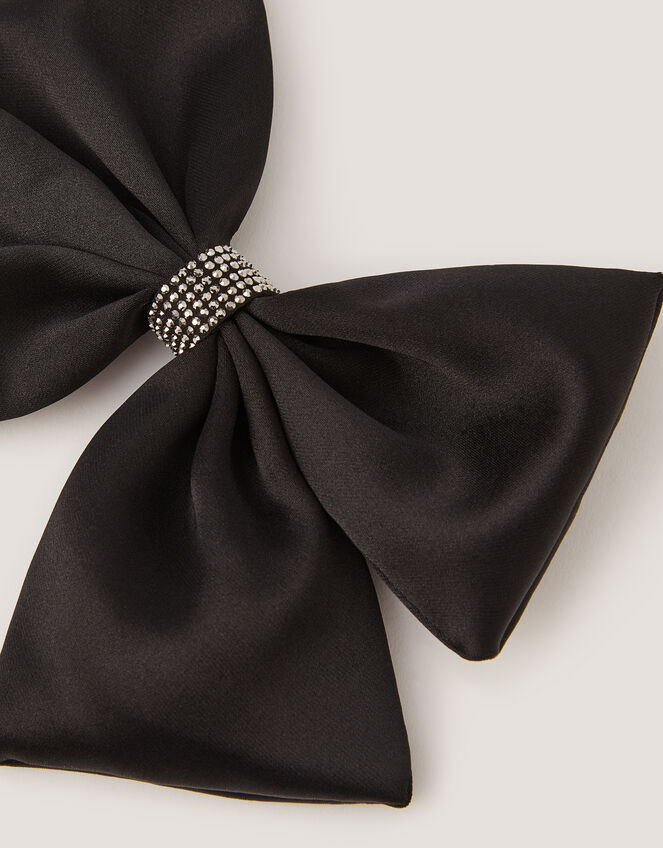 Satin Bow Hair Clip, Black (BLACK), large
