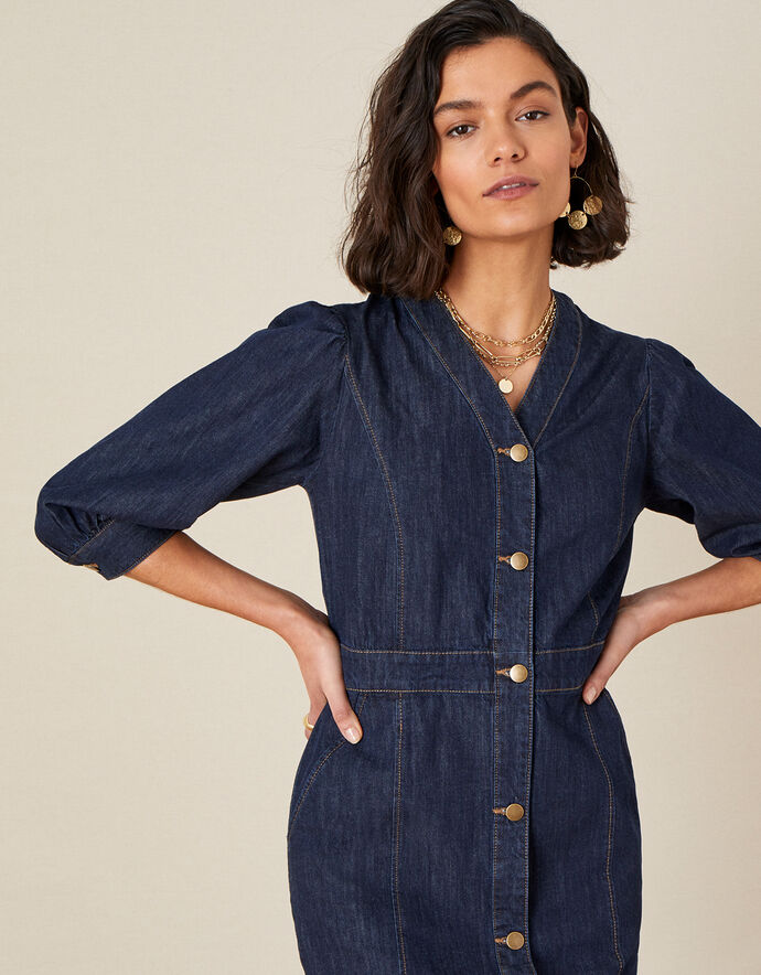 Denim Midi Dress in Organic Cotton Blue Day Dresses Monsoon UK.