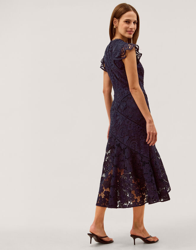 Gina Floral Lace Midi Dress Blue