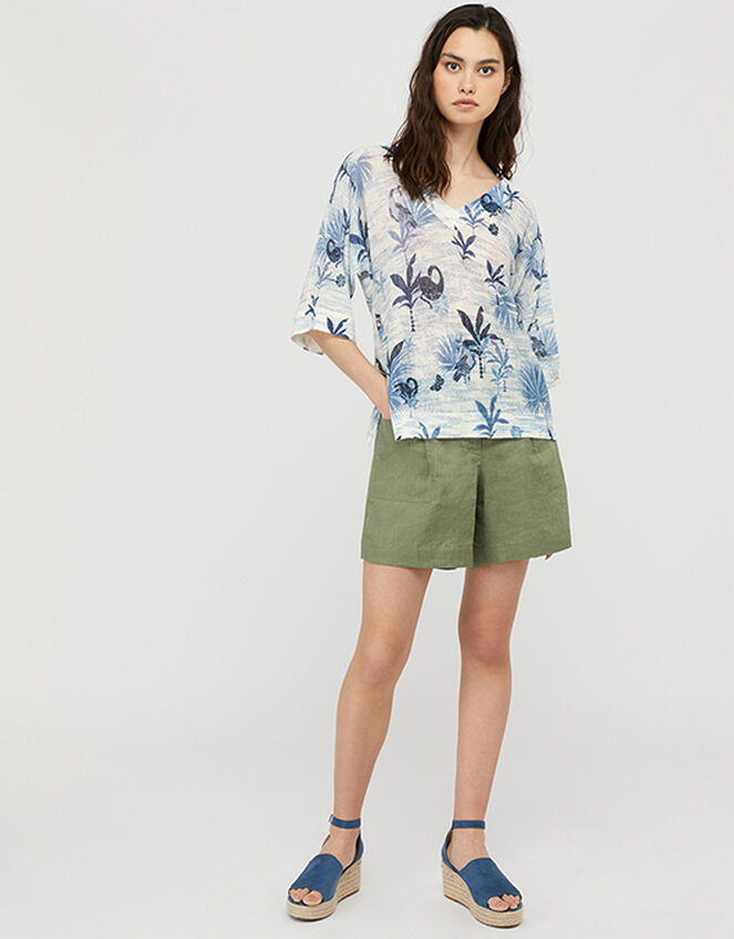Flamingo Palm Lightweight Jumper in Linen Blend, Multi (MULTI), large