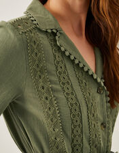 Amelia Embroidered Mini Shirt Dress, Green (KHAKI), large