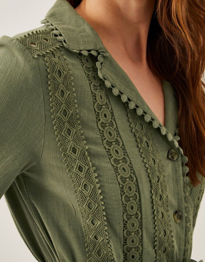 Amelia Embroidered Mini Shirt Dress, Green (KHAKI), large