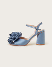 Petal Corsage Satin Heel Sandals, Blue (BLUE), large