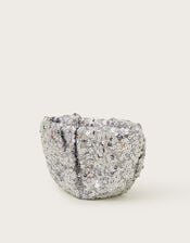 Sequin Embellished Ruched Bag, Silver (SILVER), large