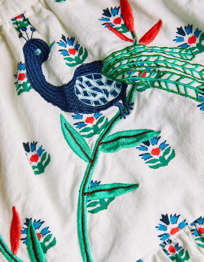 MINI ME Boutique Angelina Embroidered Peacock Dress, White (WHITE), large